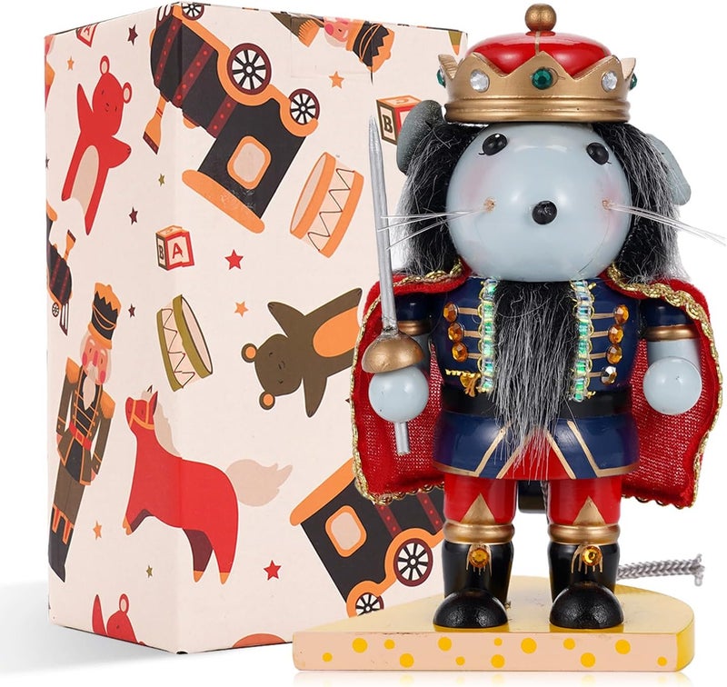 BXO Store Christmas Decorations Nutcracker Ornament,6.3 Inch Wooden Traditional Nutcracker,Festive Collectible Christmas Nutcracker,Painted Nutcracker Figures Party Tabletop Thanksgiving Decor(Mouse King) - Image 1